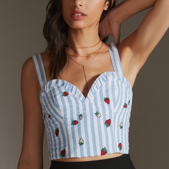 Anthropologie Tops - Anthropologie Maeve Striped Strawberry Embroidered Cami